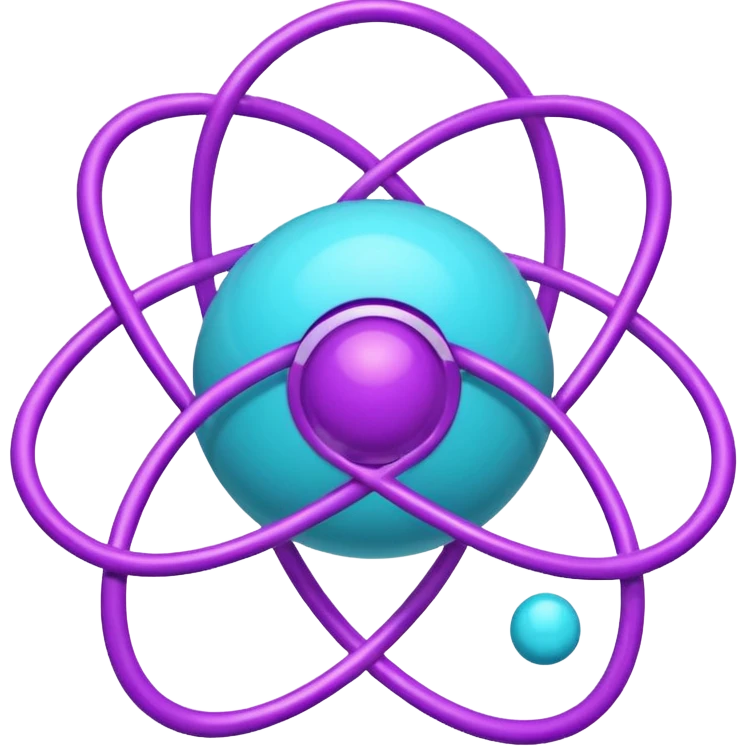 minimalistic atom, neon purple (#8B5CF6) and cyan (#00E0FF), representing Atom team creativity and innovation, clean tech design emoji