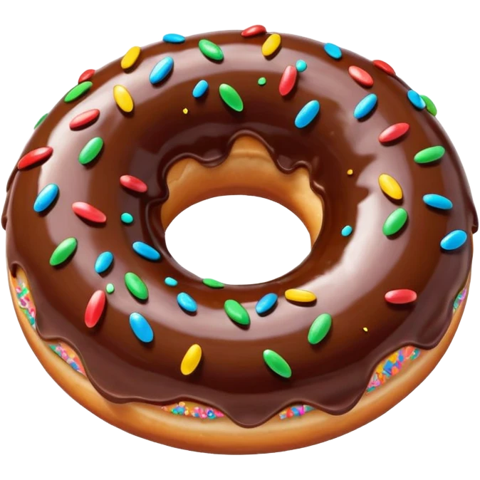 A glossy chocolate-glazed donut emoji with colorful sprinkles, rendered in a bright, clean, 3D cartoon style. Soft lighting, smooth texture, vibrant colors, and a playful, appetizing look. emoji