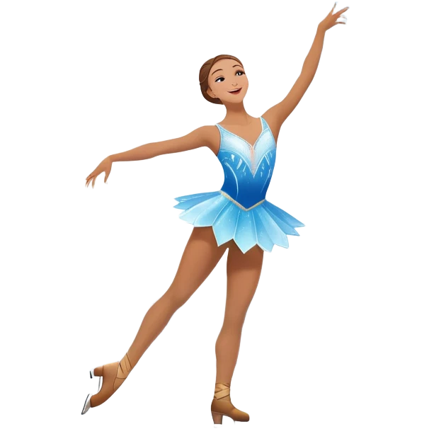 An icon showing a graceful figure skater performing a spin on the ice in a grand ice palace. The rink is illuminated by soft light beams, with cheering spectators in the stands. Snowflakes gently fall, adding to the magical atmosphere. Transparent background highlights elegance and artistry. emoji
