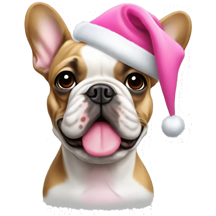 french bulldog with pink christmas hat emoji