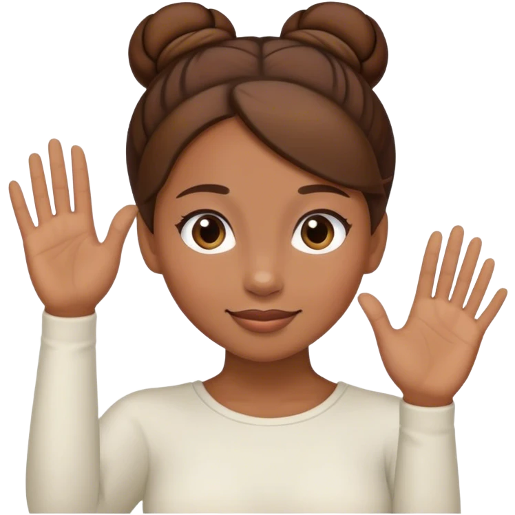 Light brown skin girl, brown hair in bun, waving goodbye emoji