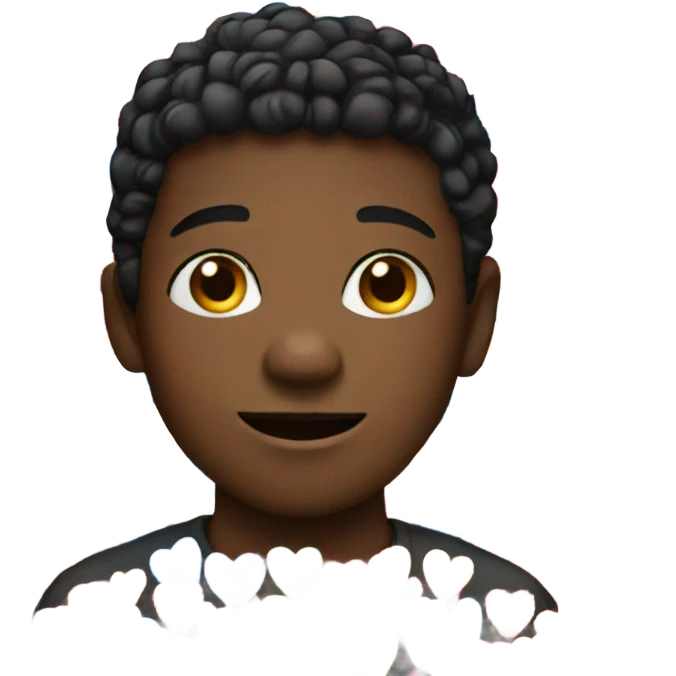 black boy with hearts emoji