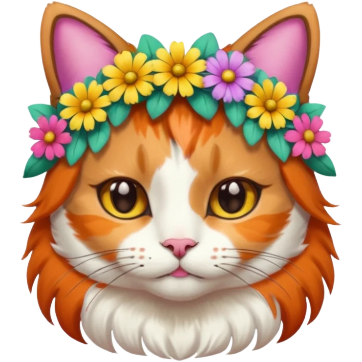 Calico cat with flower crown emoji