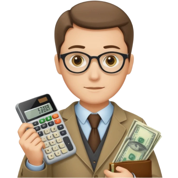 finanzwirt mit geld und taschenrechner in den händen emoji