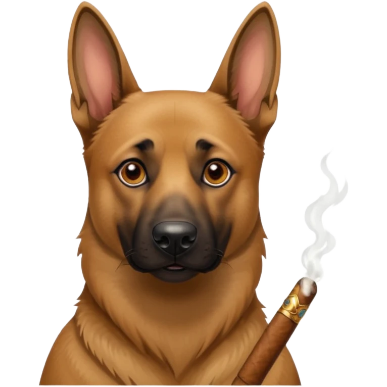 Perro belga malinois con un cigarro emoji