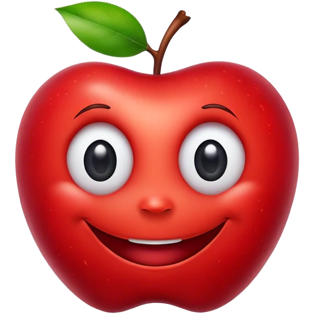 Apple Inc. Logo, shaped like a real apple, with a big smile and expressive eyes emoji