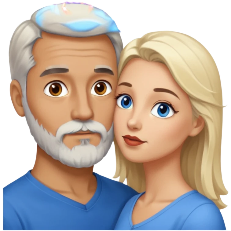 Man with hazel eyes and gray beard kissing blonde blue-eyed  woman emoji