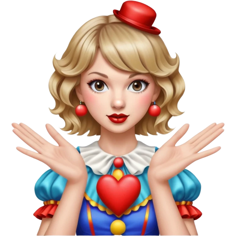 Taylor swift in a clown costume making heart hands  emoji