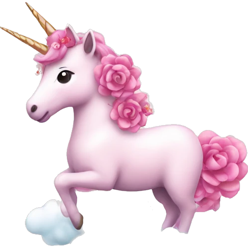 Pink unicorn with flowers on a white cloud  emoji