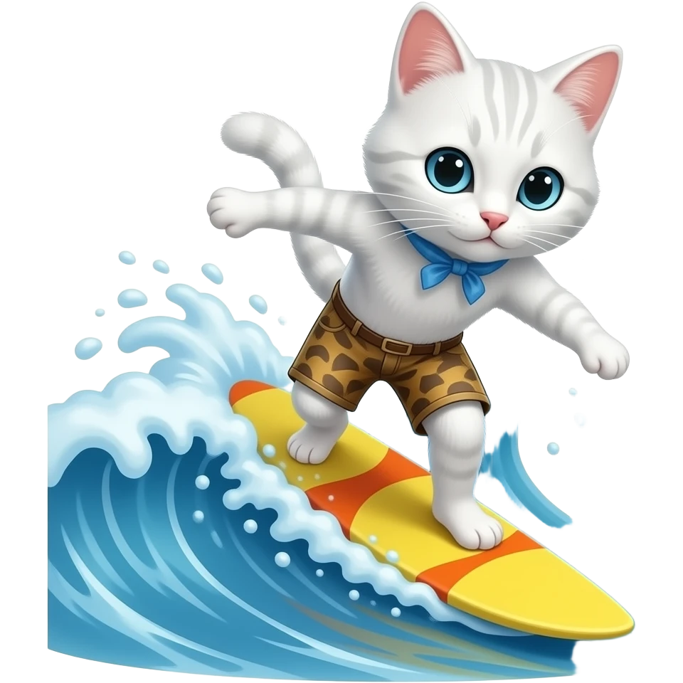 white  sexy cat surfing  with emoji