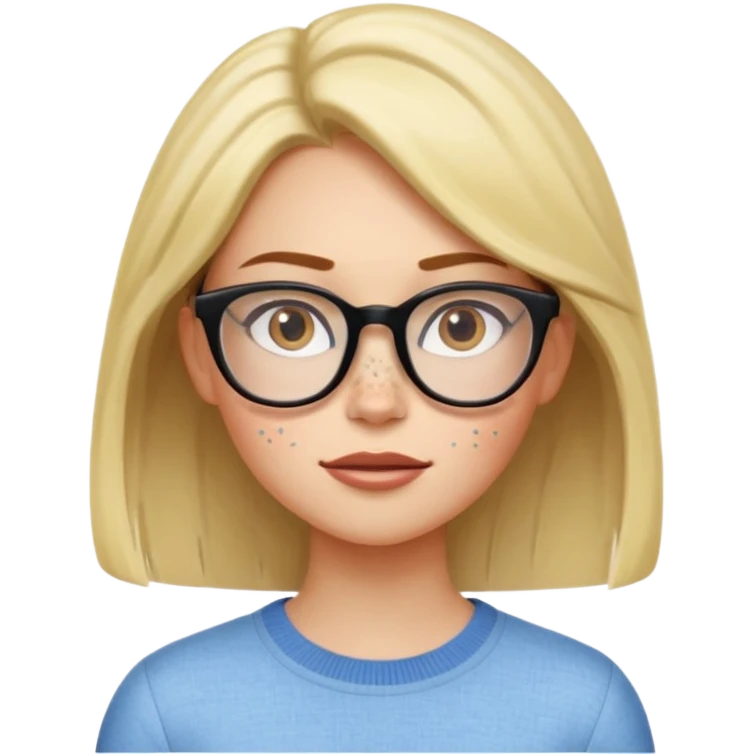 Emoji-style character illustration, inspired by expressive Pixar-style emotions. A slim female character with light skin and visible freckles, strong and confident facial expression. hair, stylish, medium length, glasses ,facial expressiveness inspired by the character Envy from Inside Out,  emoji