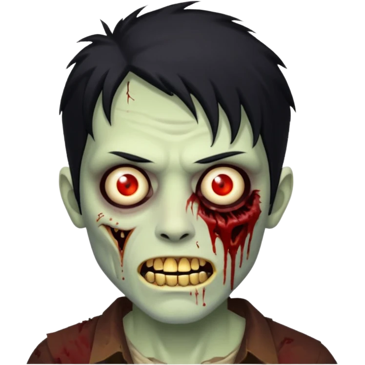 cabelo liso desordenado negro homen con aparencia de zombi y que haga un gesto mostrando los dientes de oro emoji