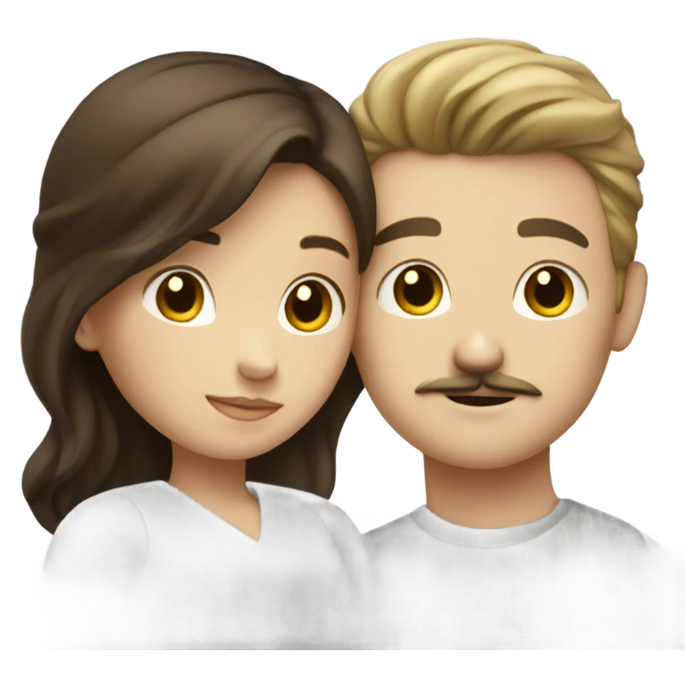 White brunette boy with mustache hugging white brunette girl emoji