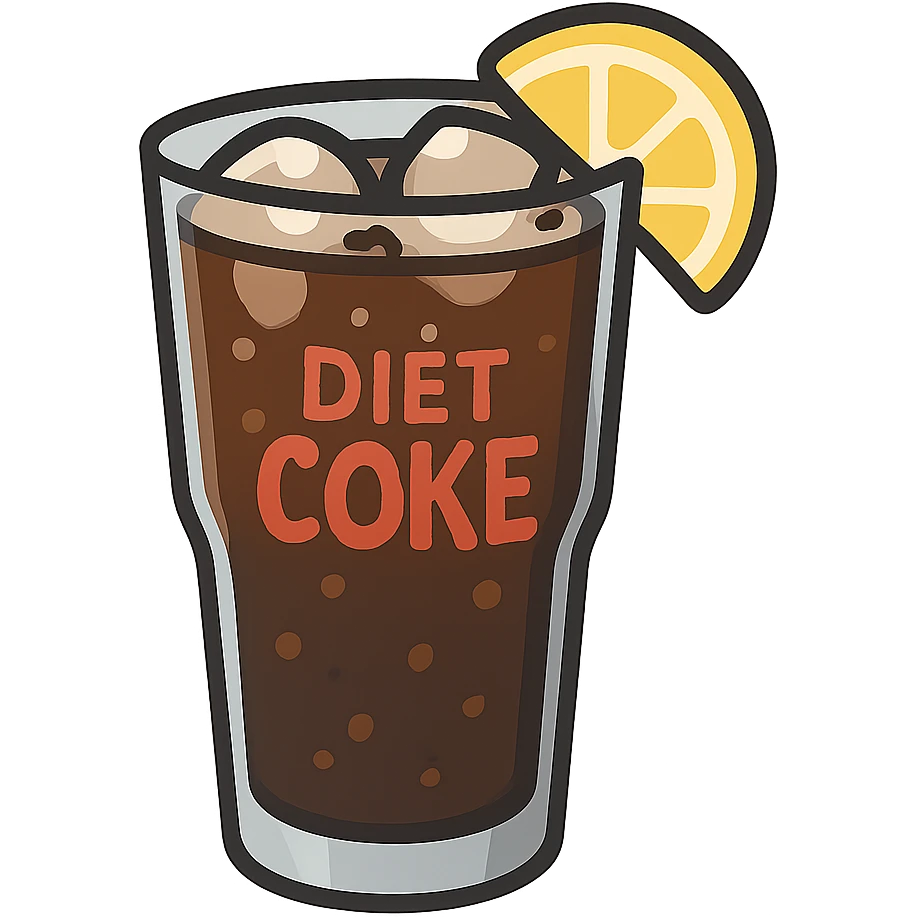 flat toon glass diet coke with a wedge of lemon emoji
