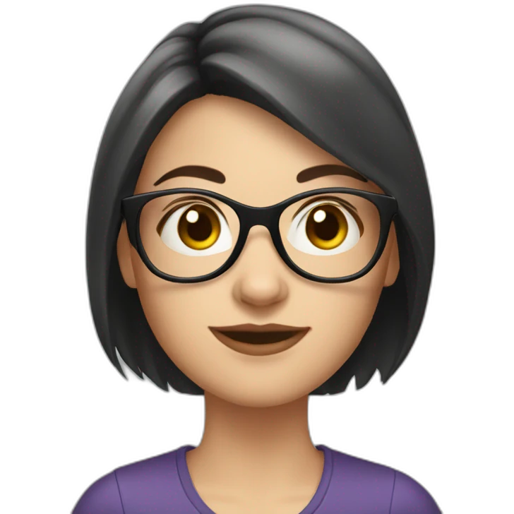 A young white woman with very dark brown smooth hair and glasses emoji
