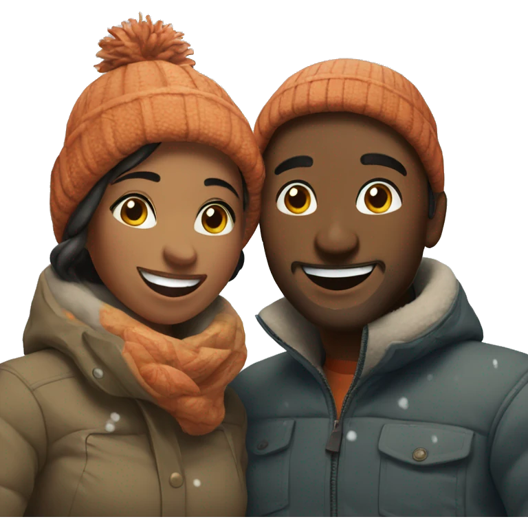 happy couple outdoors in snow emoji