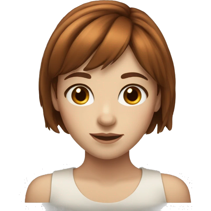 A girl with fair skin, brown eyes, freckles, auburn hair and bangs emoji