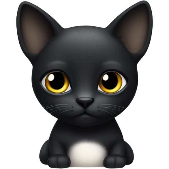 Small, short-haired, black-faced black cat with a white tummy sitting up emoji