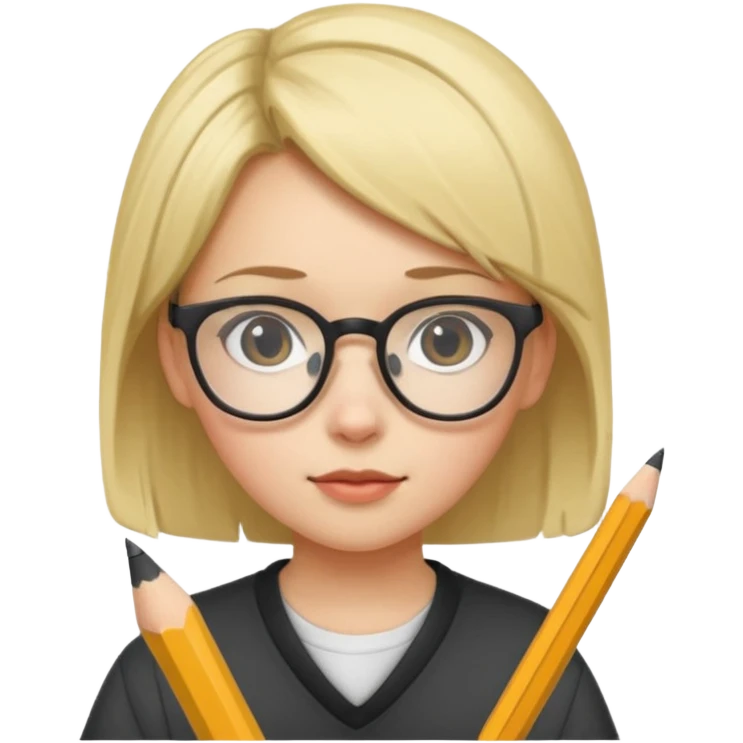 دختری با موهای پسرانه با عینک و مدادی در دست emoji