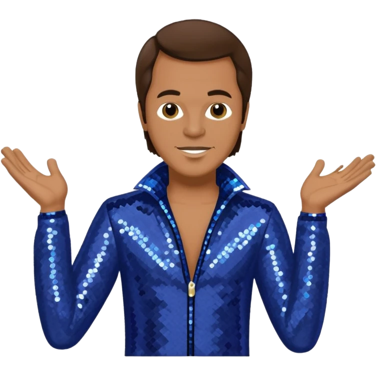 Harry Wayne Casey aka KC, Funk Singer (b.1951) from KC and the Sunshine Band with medium brown hair, indigo sequin disco outfit emoji