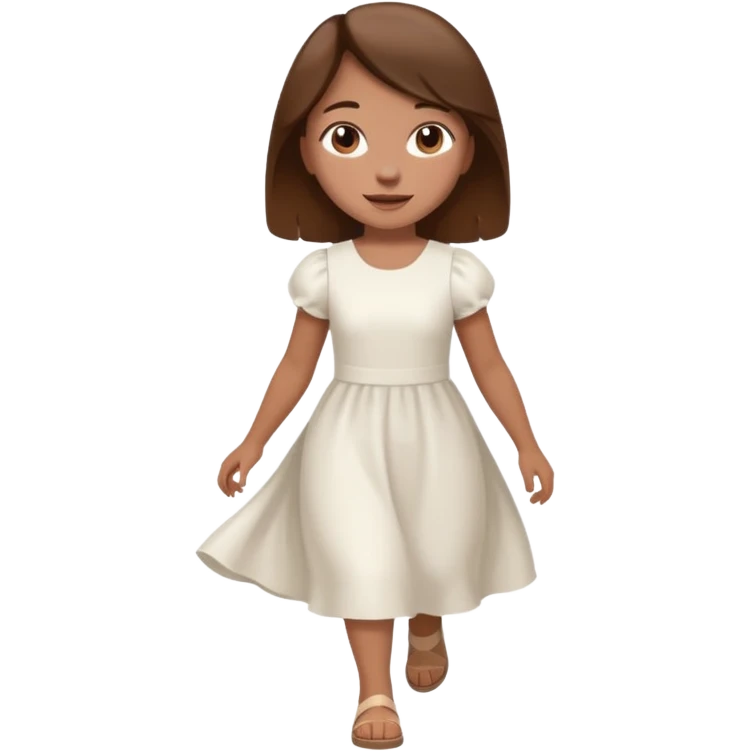 girl walking wearing a white dress, the hair color is brown, still walking emoji