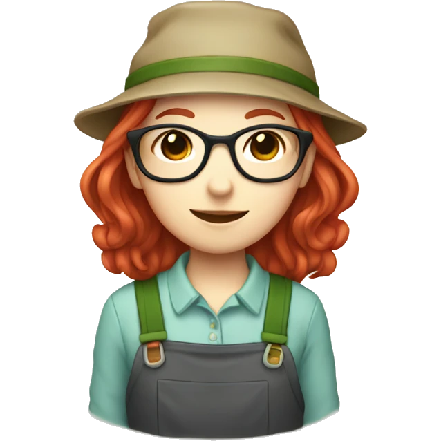 Kawaii female gardener with long red hair and glasses emoji