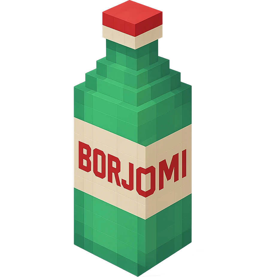 Borjomi bottle with a matte finish and a label emoji