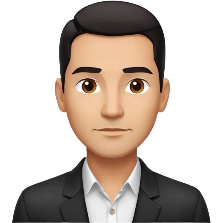 Attractive Hispanic TV host in his mid to late 40s with light brown skin, short straight black hair slicked back with fade on sides, square handsome face with strong jawline, friendly approachable expression, wearing open black jacket revealing white buttoned shirt underneath emoji