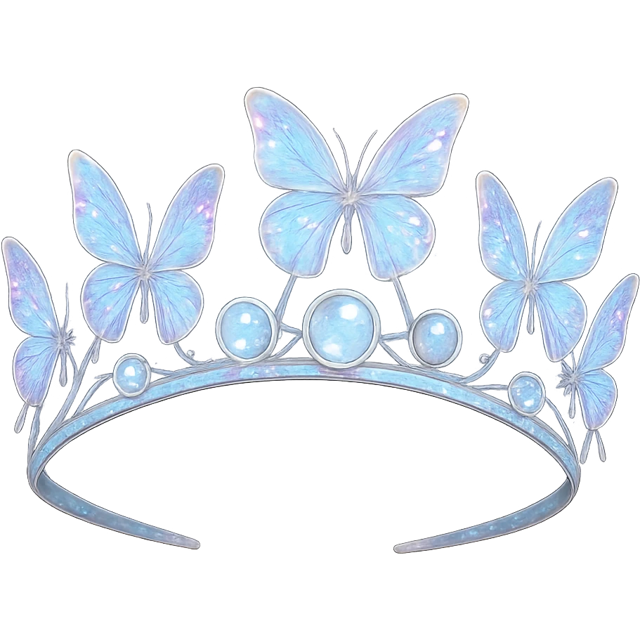 butterfly crown in opal with iridescent butterflies and moonstone gems, magical and dreamy emoji