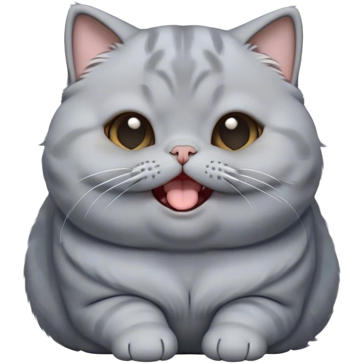 Cinematic Cute Chubby Grey Scottish Fold Cat Portrait Emoji, Head tilted playfully and yawning, round and plump body with sleek soft grey fur and subtle blue undertones, adorable folded ears, Simplified yet adorable features, highly detailed, glowing with a warm, friendly glow, high shine, curious yet calm, stylized with a touch of whimsy, bright and endearing, soft glowing outline, capturing the essence of a mischievous yet loving and lazy kitty with those signature folded ears, so cute it feels like it could stretch out of the screen and cuddle! emoji