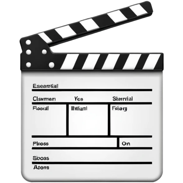 Extremely minimalist black and white movie clapperboard, iOS emoji style with clean simple lines, just the essential elements emoji