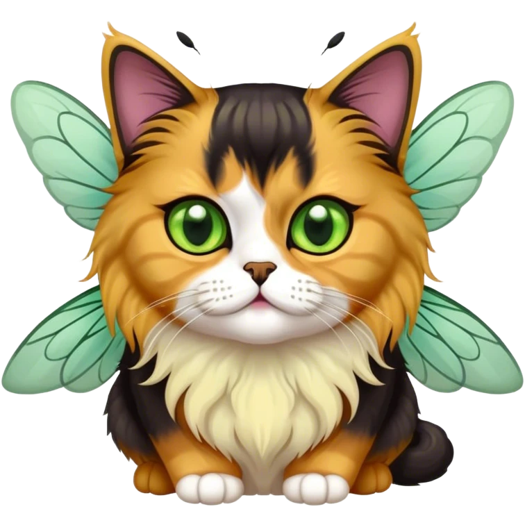 Calico dark Persian Cat with Bee wings green eyes emoji