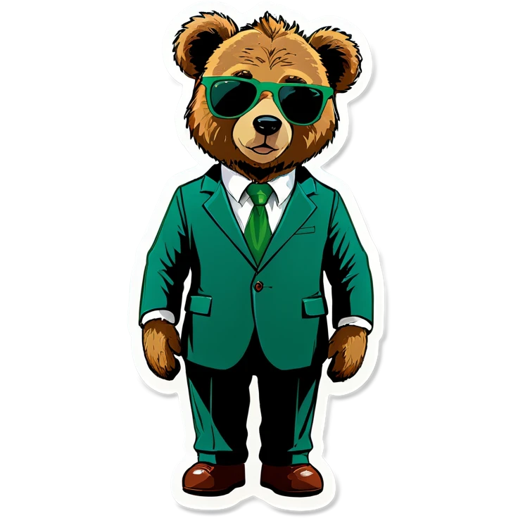 Half Teddy bear with a green suit and sunglasses in green instead or blue emoji