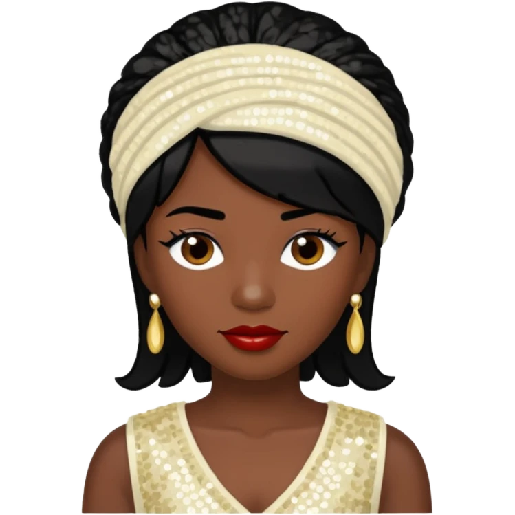 Chilli from TLC with dark skin, black hair, ivory sequin outfit emoji