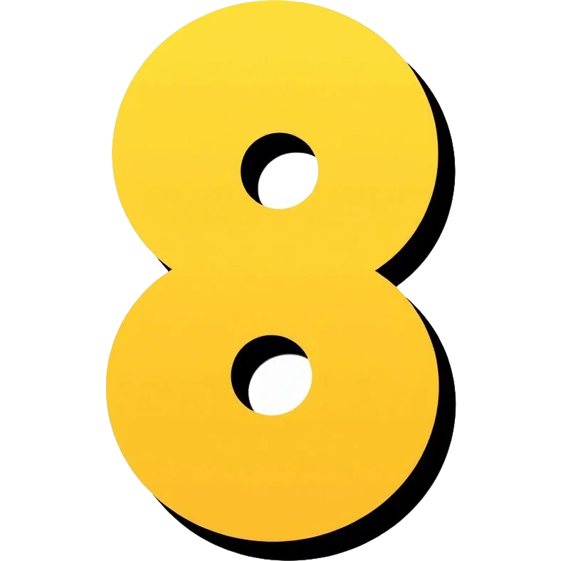 Number 8 on a yellow volumetric background emoji