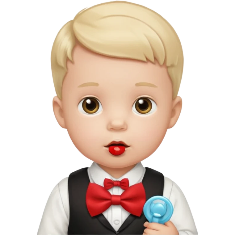 baby guy, with pacifier, wearing pastor custome, red bow tie emoji