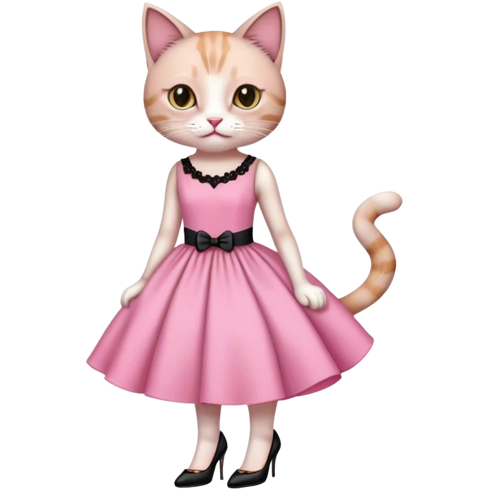 Cat wearing a pink dress with black heels  emoji