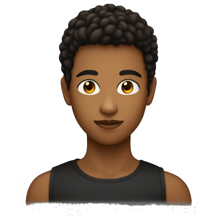 Adolescentes con piel nestisa y pelo negro que tenga un buzo negro y ojos marrones emoji