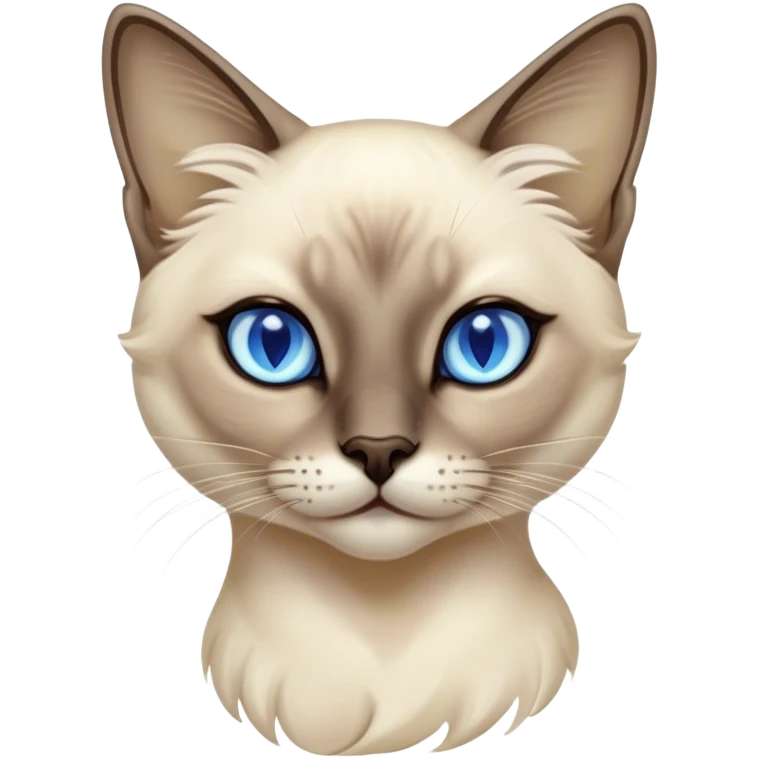 Cinematic Noble Siamese Cat Portrait Emoji, Poised and regal, with sleek cream-colored fur and striking dark points on the ears, face, paws, and tail, piercing sapphire-blue eyes, Simplified yet sharp and sophisticated features, highly detailed, glowing with a soft, dignified glow, high shine, intelligent and graceful, stylized with an air of elegance, focused and attentive, soft glowing outline, capturing the essence of a watchful and refined feline, so majestic it feels as though it could glide across the screen with effortless confidence! emoji