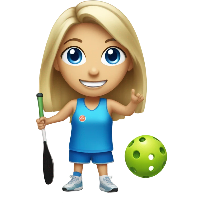 smiling girl with blue eyes playing Pickleball emoji