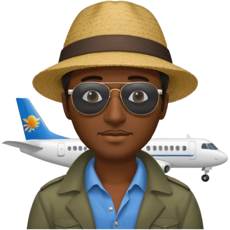 Visage homme créole réunionnais avec chapeau arrive avion emoji