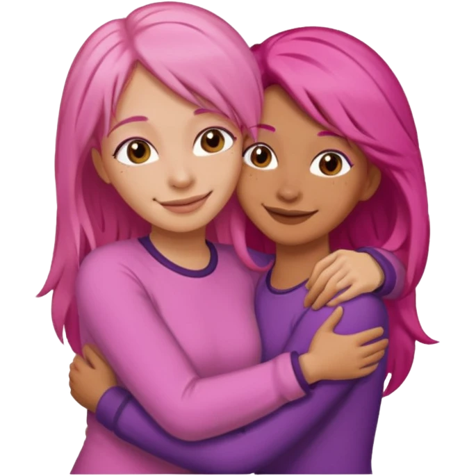 Surprisingly goofy once they open up. Strong, loyal, and incredibly supportive — but still hates wasting time. one woman with long pink hair hugging another woman with short  dark hair emoji