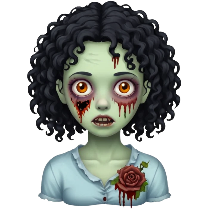 Black curly head girl zombie pale skin emoji