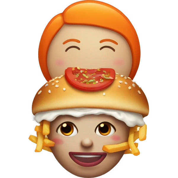 A pregnant clown with an orange side part haircut eating a big mac and fries  emoji