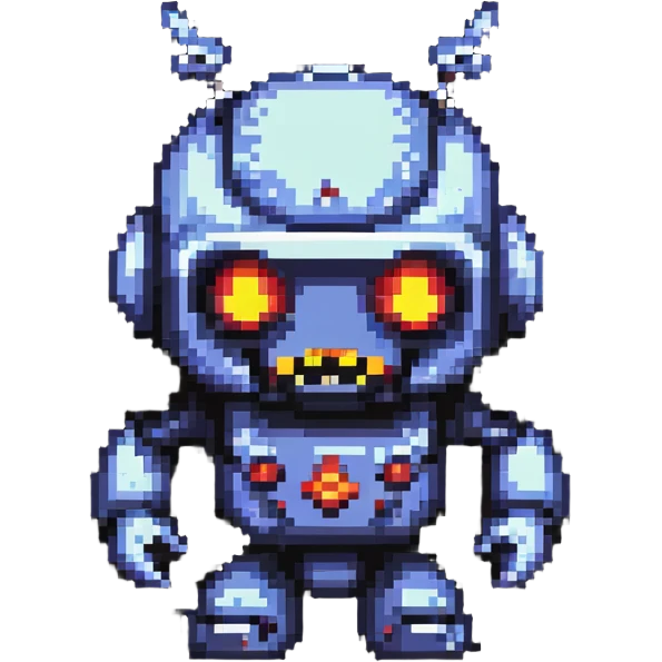 8-bit evil robot villain with angry expression emoji