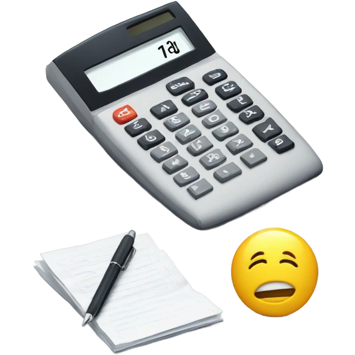 a paper with notes on it and a calculator on the right side, angled a little, on the paper a pen sits on top of it also angled slight emoji