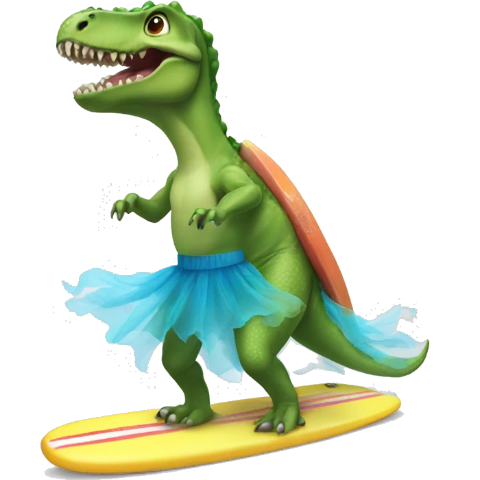 Dinosaur wearing tutu in surf board emoji