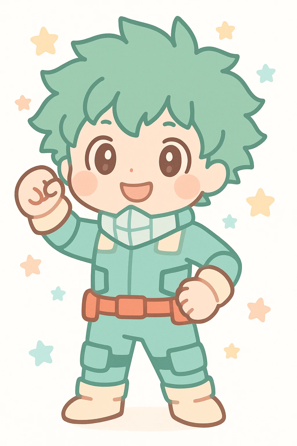 Izuku Midoriya (Deku) in a heroic pose, anime style, green hair, My Hero Academia theme emoji