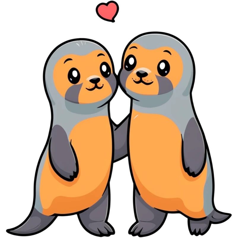 funny fur seal in the arms of a young girl who is standing next to her boyfriend emoji