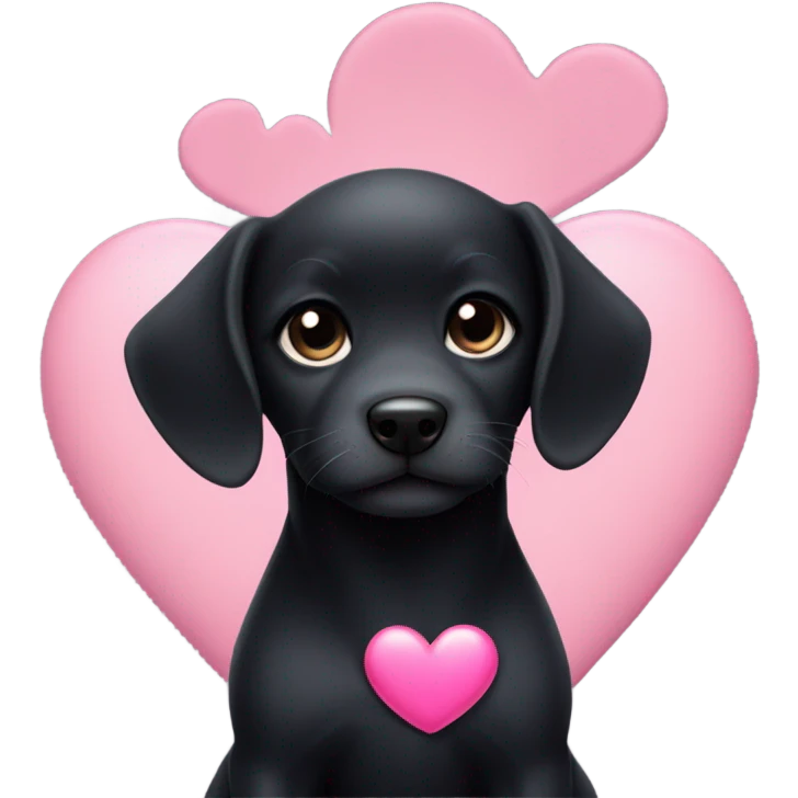 Black puppy with pink heart emoji